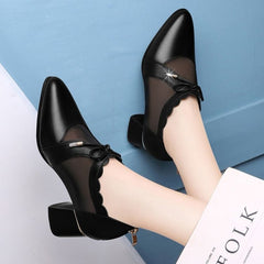 Zipper Pointed Toe Mesh Deep Low-heel Shoes