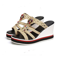 New Outdoor Wedge With Flip Flops Bohemian Woven Women's Sandals