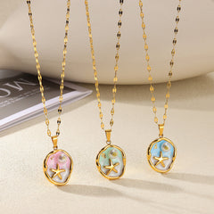 Oil Painting Stainless Steel Oil-spot Glaze Flowers Necklace