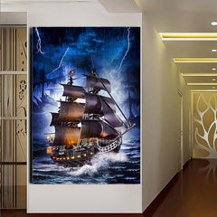 Full Kit Diamond Painting Sea Ship Pirate Ship Cross
