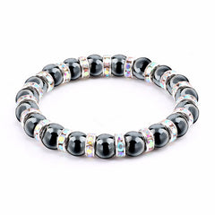 Haematite Beaded Bracelet Single Circle Couple Micro Inlay Rhinestones