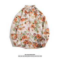 Men's Loose Hong Kong Style Retro Long Sleeve Printed Shirt