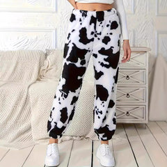 Women's Fashion Cow Print Pattern Loose Trousers