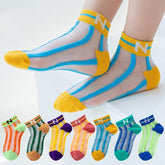 Children's Socks Summer Thin Section Girls Rainbow Vertical Bar Crystal Stockings