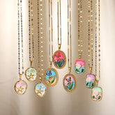 Oil Painting Stainless Steel Oil-spot Glaze Flowers Necklace