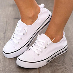 Shallow Flat Heel Lace-Up Canvas Sneakers