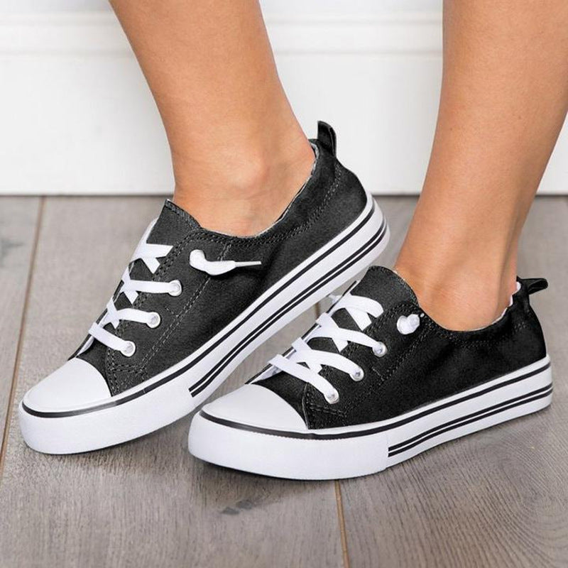 Shallow Flat Heel Lace-Up Canvas Sneakers