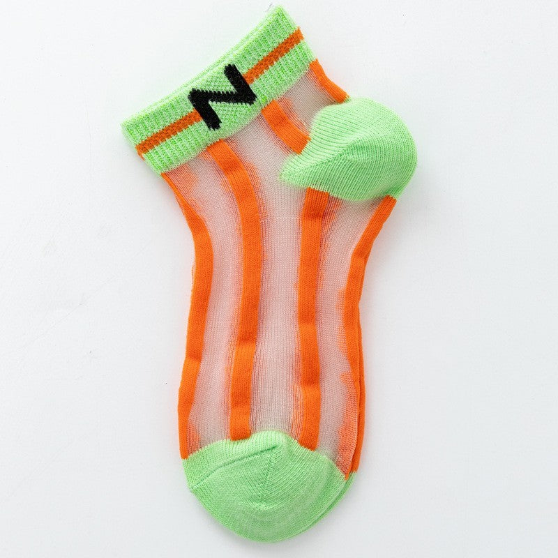 Children's Socks Summer Thin Section Girls Rainbow Vertical Bar Crystal Stockings