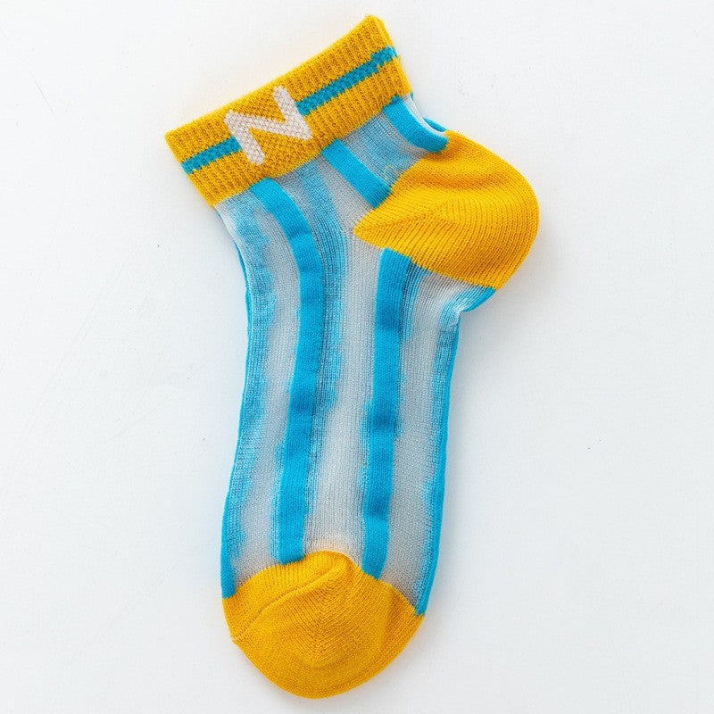 Children's Socks Summer Thin Section Girls Rainbow Vertical Bar Crystal Stockings