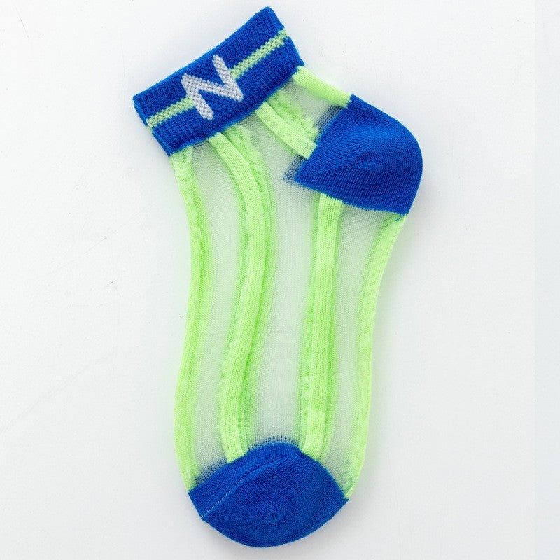 Children's Socks Summer Thin Section Girls Rainbow Vertical Bar Crystal Stockings