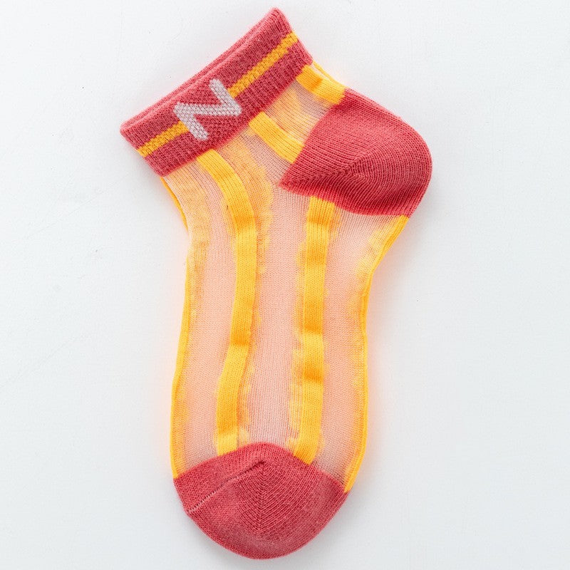 Children's Socks Summer Thin Section Girls Rainbow Vertical Bar Crystal Stockings