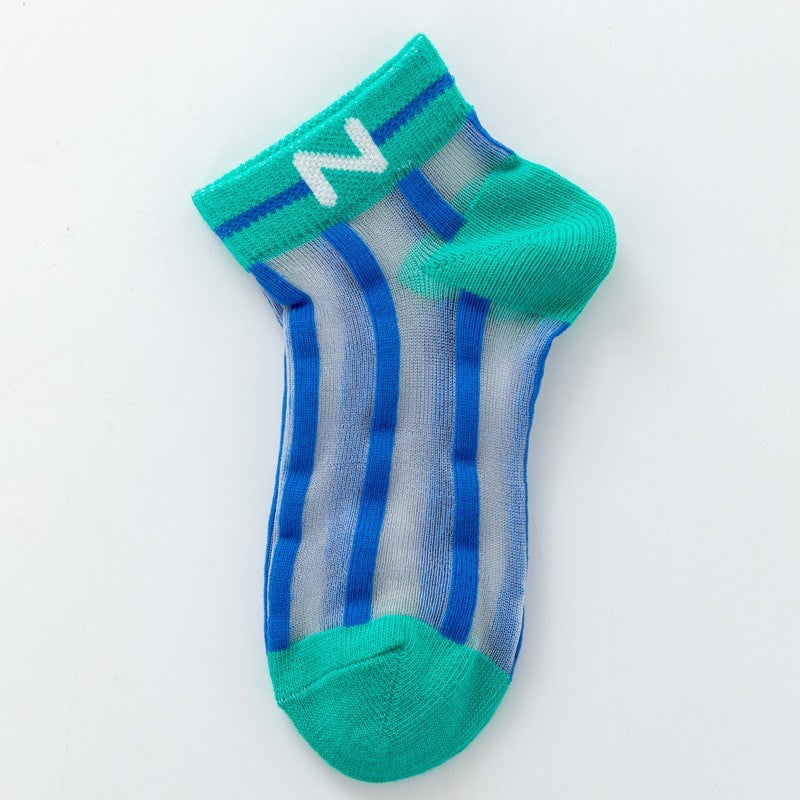 Children's Socks Summer Thin Section Girls Rainbow Vertical Bar Crystal Stockings