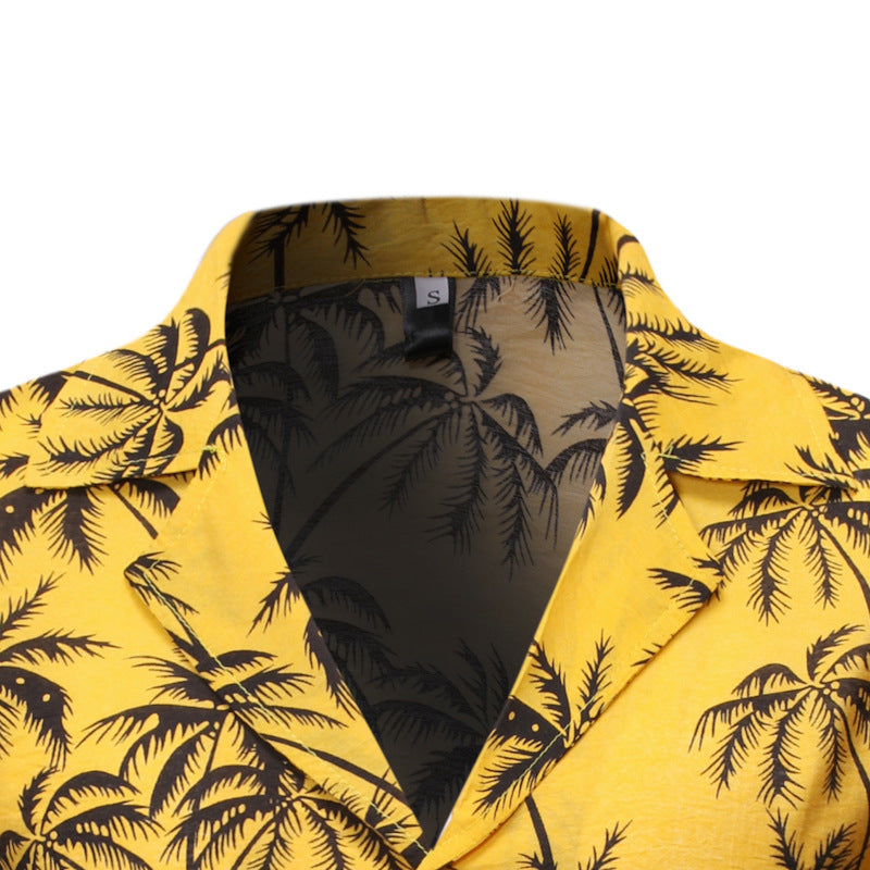 Mens Fashion Loose Lapel Print Top
