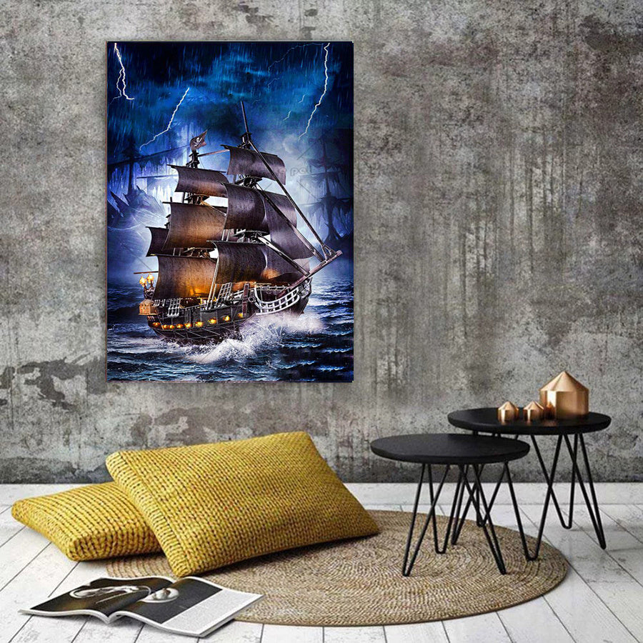 Full Kit Diamond Painting Sea Ship Pirate Ship Cross