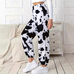 Women's Fashion Cow Print Pattern Loose Trousers