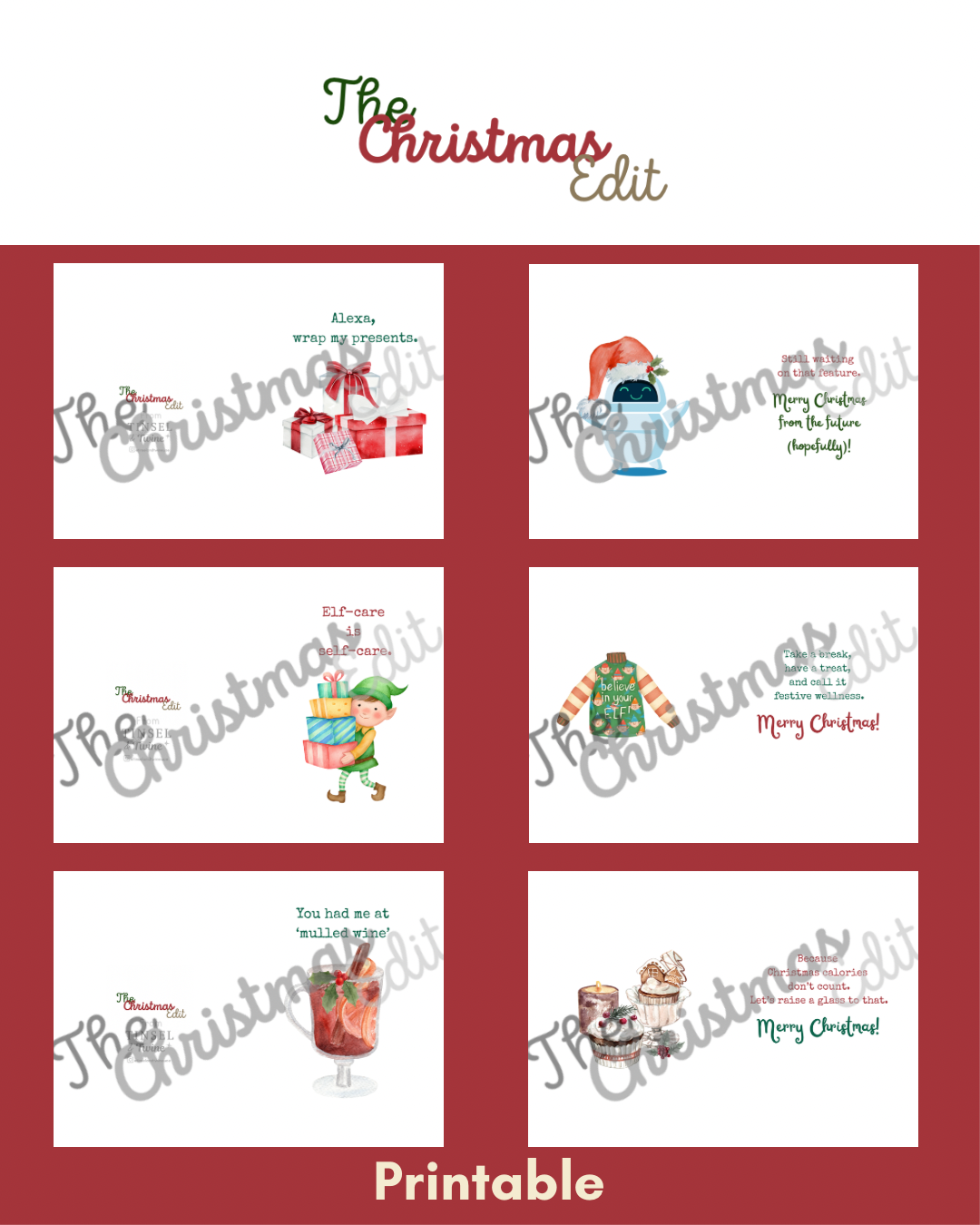 A Quirky Christmas - Printable Cards Set (6 Cards)