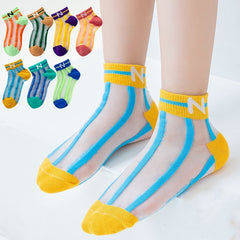 Children's Socks Summer Thin Section Girls Rainbow Vertical Bar Crystal Stockings
